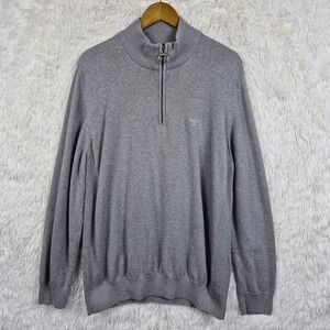 Barbour Mens Grey Cotton Quarter Zip Sweater XXL Tartan Trim Heritage